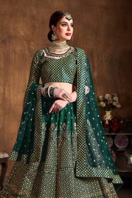 Green Raw Silk Lehenga Choli From Cultural by Zee Clothing