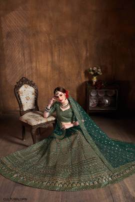 Green Raw Silk Lehenga Choli From Cultural by Zee Clothing