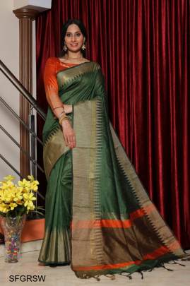 Green Raw Silk Weaving Saree