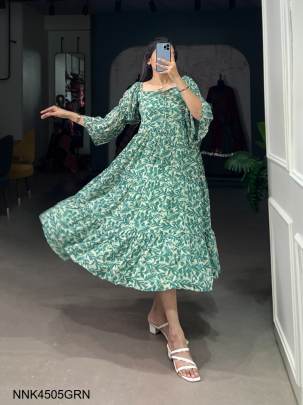 Green Twirl in Triple-Layer Georgette Frock