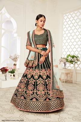 Green Velvet Diamond Work Lehenga Choli From Neo Traditional Vol 2 by Zeel Clothing