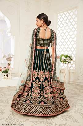 Green Velvet Diamond Work Lehenga Choli From Neo Traditional Vol 2 by Zeel Clothing