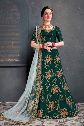 Green Taffeta Satin Silk Lehenga Choli From Roohbab by Zeel Clothing 