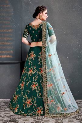 Green Taffeta Satin Silk Lehenga Choli From Roohbab by Zeel Clothing