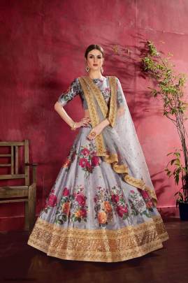 Grey Heavy Banglori Silk Lehenga Choli From Carnations by Zeel Clothing