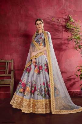 Grey Heavy Banglori Silk Lehenga Choli From Carnations by Zeel Clothing