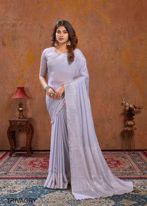 Grey Moss Stich Foil Saree from Triva by Dhaga