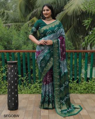 Grey Original Bandhej with Zari Weaving Border With Zari Weaving Rich Pallu 