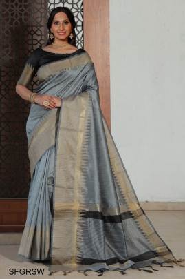 Grey Raw Silk Weaving Saree