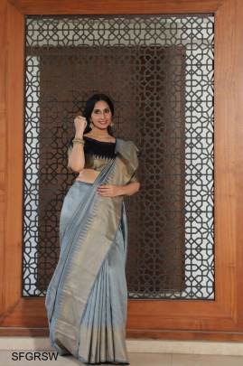 Grey Raw Silk Weaving Saree