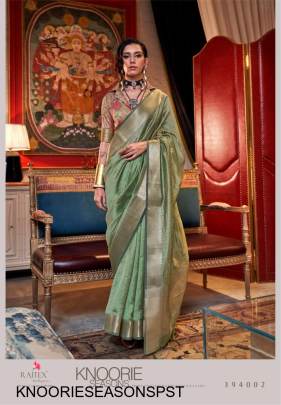 Handwoven Moss Chiffon Saree in Pista 