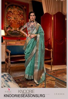 Handwoven Moss Chiffon Saree in Light Rama Green