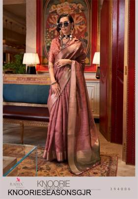 Handwoven Moss Chiffon Saree in Gajri