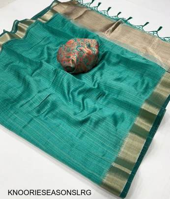 Handwoven Moss Chiffon Saree in Light Rama Green