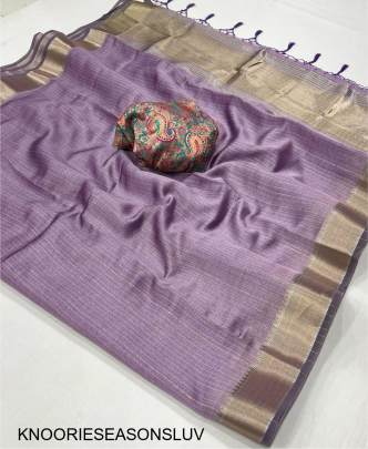 Handwoven Moss Chiffon Saree in Lavender