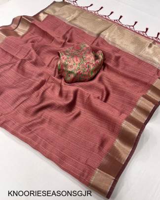 Handwoven Moss Chiffon Saree in Gajri