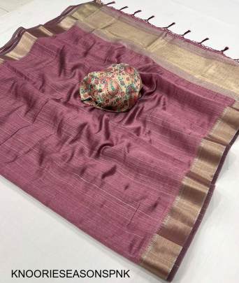 Handwoven Moss Chiffon Saree in Light Pink