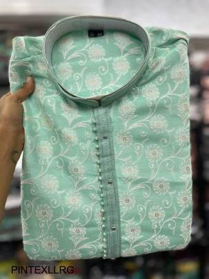 Heavy Jacquard With Inner and Beautiful Pintex Tie Kurta Pyjama in Light Rama Green