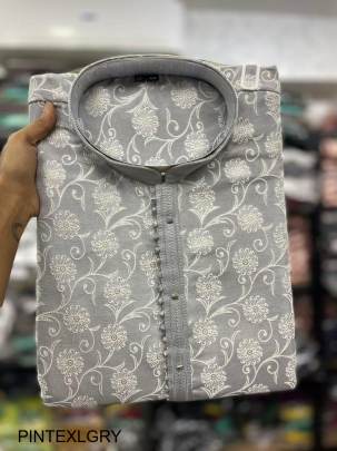 Heavy Jacquard With Inner and Beautiful Pintex Tie Kurta Pyjama in Grey