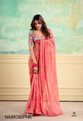 Heavy Weightless With Embroidery Border   Digital Blouse Saree in Pink