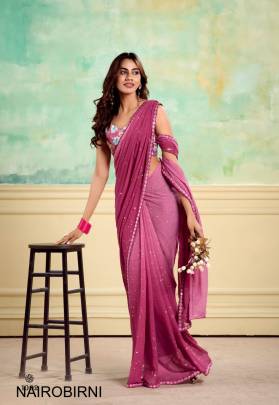 Heavy Weightless With Embroidery Border   Digital Blouse Saree in Rani