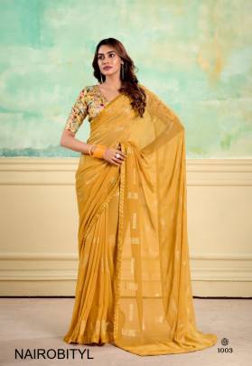 Heavy Weightless With Embroidery Border   Digital Blouse Saree in Turmeric Yellow