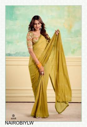 Heavy Weightless With Embroidery Border Digital Blouse Saree in Citrine Yellow