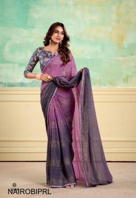 Heavy Weightless With Embroidery Border Digital Blouse Saree in Purple