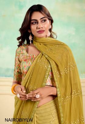 Heavy Weightless With Embroidery Border Digital Blouse Saree in Citrine Yellow