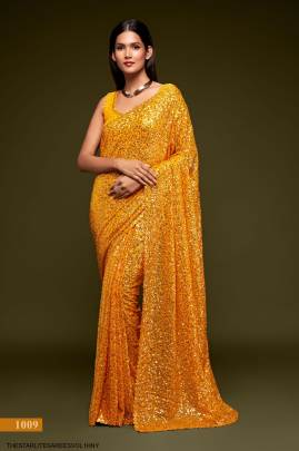 Honey Yellow Georgette Multiple Sequence Embroidery The Starlite Sarees Vol 1 By Zeel Clothing