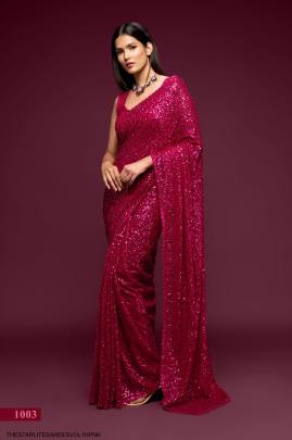 Hot Pink Georgette Multiple Sequence Embroidery The Starlite Sarees Vol 1 By Zeel Clothing