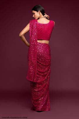 Hot Pink Georgette Multiple Sequence Embroidery The Starlite Sarees Vol 1 By Zeel Clothing