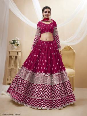 Hot Pink Georgette Sequence Zari Embroidered Work Lehenga Expression Vol 1 by Zeel Clothing 