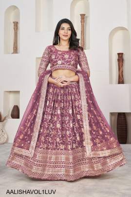 Jacquard Sequins Zari Embroidered Lehenga & Blouse and a Lovely Dupatta in Lavender