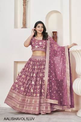 Jacquard Sequins Zari Embroidered Lehenga & Blouse and a Lovely Dupatta in Lavender