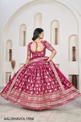 Jacquard Sequins Zari Embroidered Lehenga & Blouse and a Lovely Dupatta in Rani