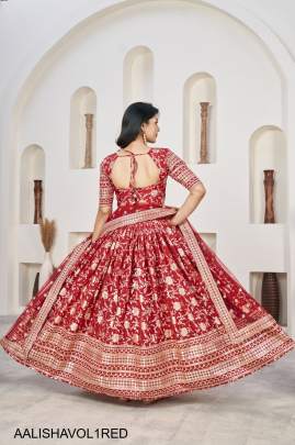 Jacquard Sequins Zari Embroidered Lehenga & Blouse and a Lovely Dupatta in Red