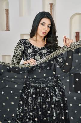 Jacquard Sequins Zari Embroidered Lehenga & Blouse and a Lovely Dupatta in Black