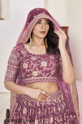 Jacquard Sequins Zari Embroidered Lehenga & Blouse and a Lovely Dupatta in Lavender