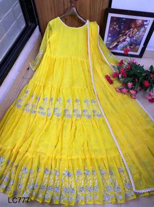 Jodha Bai Anarkali Embroidered Gown For Haldi Function LC777