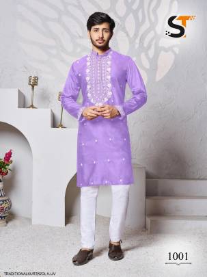 Lavender Traditional Work Kurta For Men