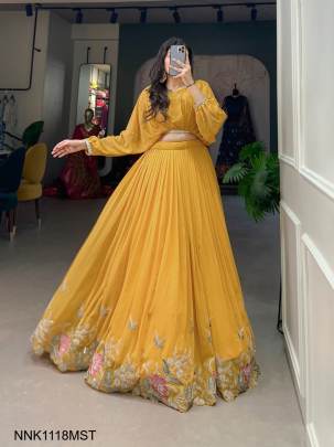 Lehenga With a Captivating Confluence of Tradition and Trend in Mustard Colour