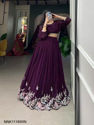 Lehenga With a Captivating Confluence of Tradition and Trend in Wine Colour