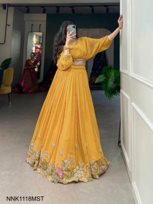 Lehenga With a Captivating Confluence of Tradition and Trend in Mustard Colour