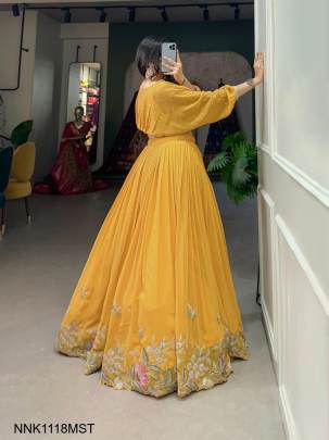 Lehenga With a Captivating Confluence of Tradition and Trend in Mustard Colour