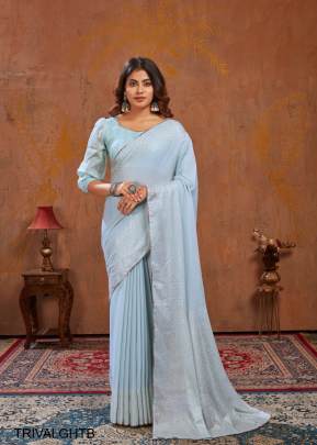 Light Blue Moss Stich Foil Saree from Triva by Dhaga