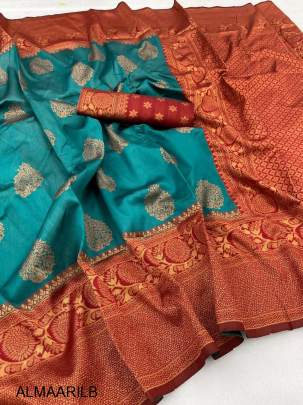 Light Blue Traditional Stylish Designer Partywear Pure Soft Silk  Saree