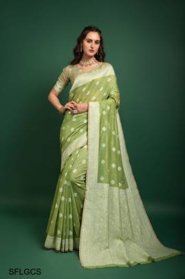 Light Green Superhit Design Launching In Lucknowi Weaving Saree