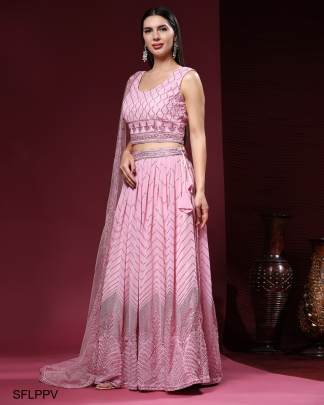 Light Pink Pure Viscose Georgette Fabric Sequin Embridery With Handwork