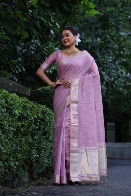 Maheshwari Tissue Silk Weaving Saree in Lavender